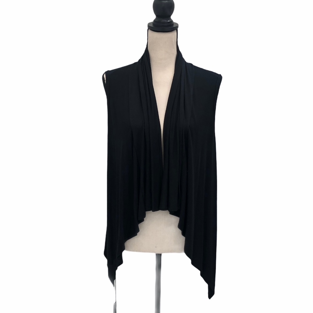 RACHEL PALLY BLACK OPEN DRAPE WATERFALL VEST WITH SHARK BITE HEM ONE SIZE